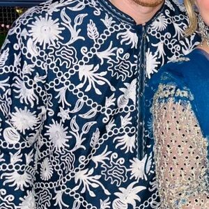 Navy / White Embroidered Kurta